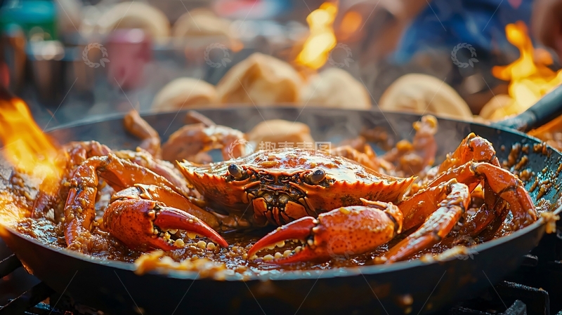 高清大图下载【趣麦麦图】火焰炙烤大螃蟹