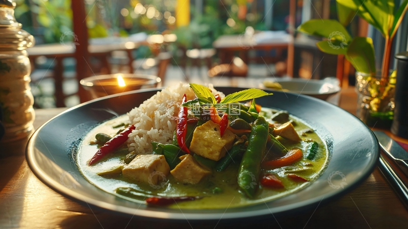 高清大图下载【趣麦麦图】绿咖喱豆腐饭