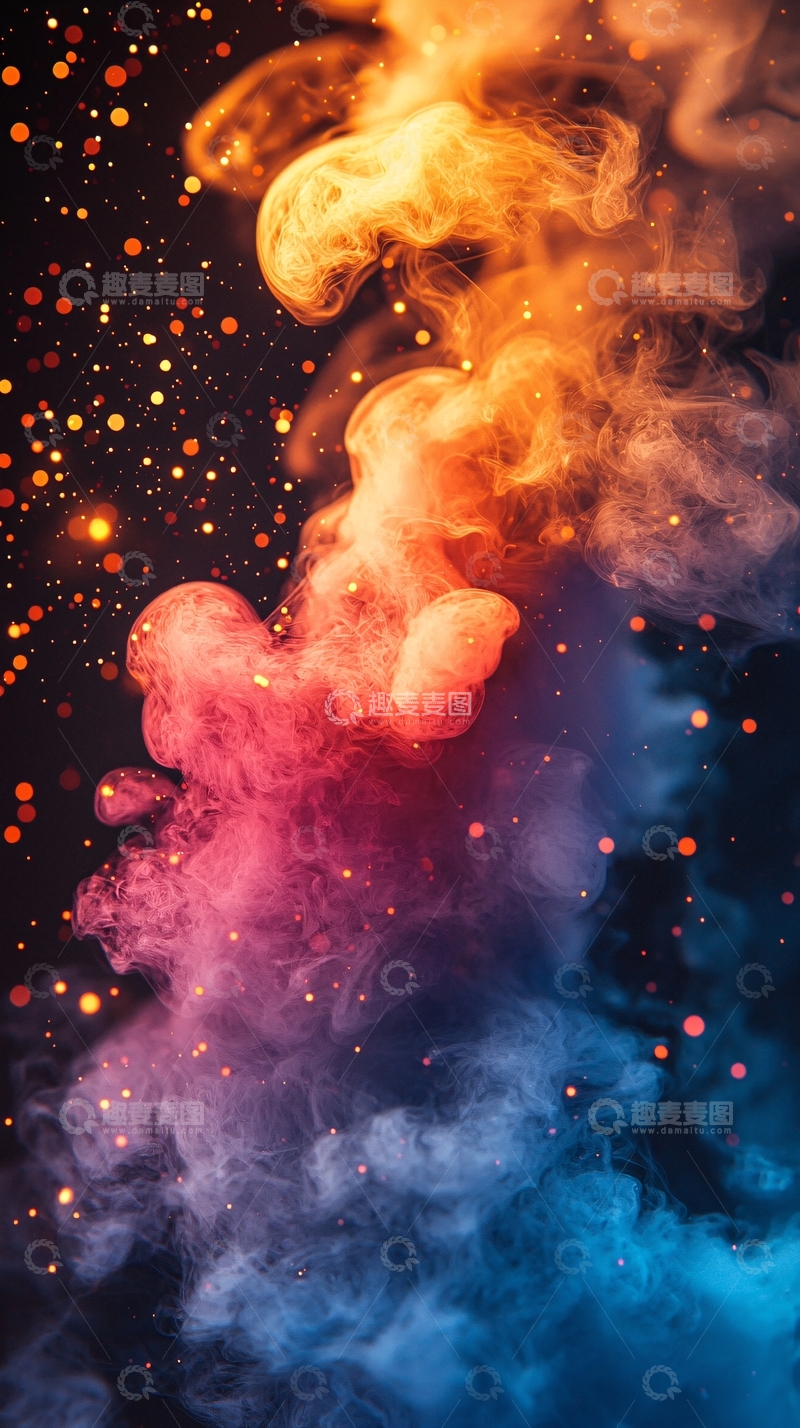 高清大图下载【趣麦麦图】彩色烟雾和金色光点