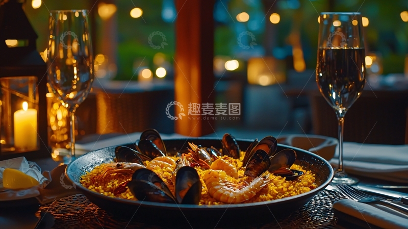 高清大图下载【趣麦麦图】浪漫烛光晚餐海鲜饭