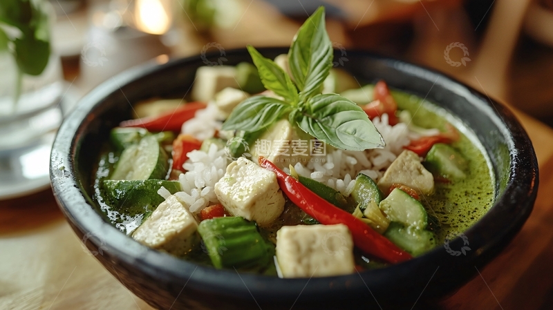 高清大图下载【趣麦麦图】绿咖喱豆腐饭