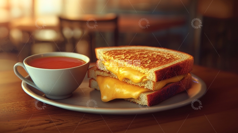 高清大图下载【趣麦麦图】烤奶酪三明治配热饮