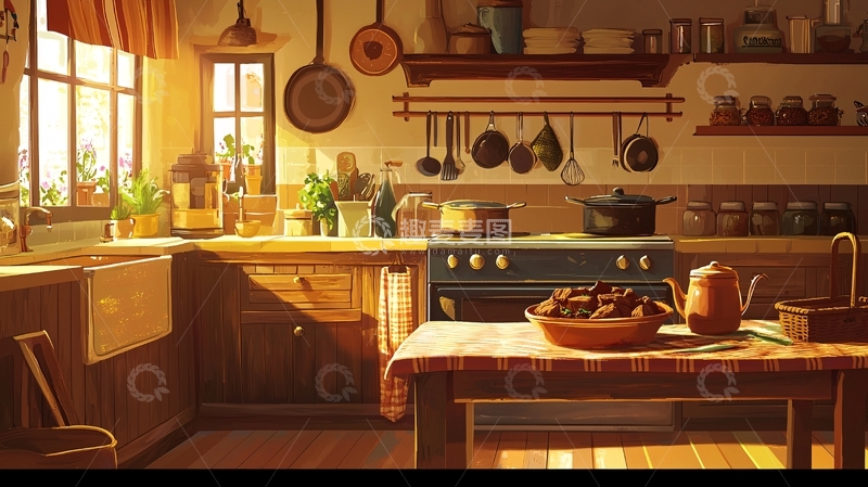 高清大图下载【趣麦麦图】温暖阳光下的乡村厨房