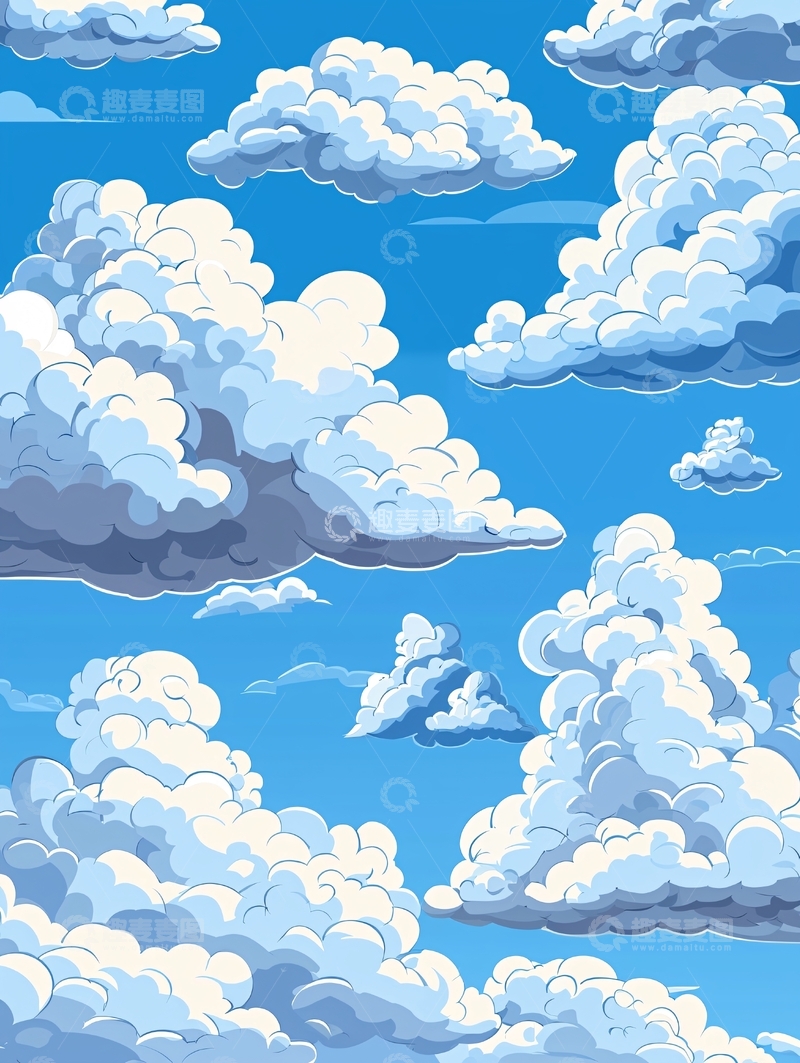 高清大图下载【趣麦麦图】蓝天白云卡通背景