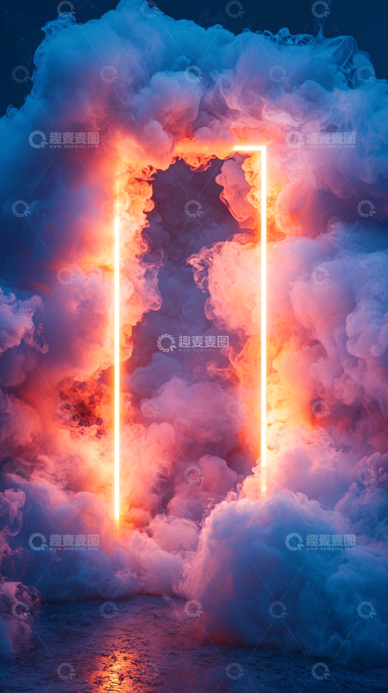 高清大图下载【趣麦麦图】云雾围绕的霓虹灯门