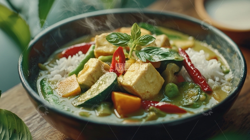 高清大图下载【趣麦麦图】绿咖喱豆腐饭