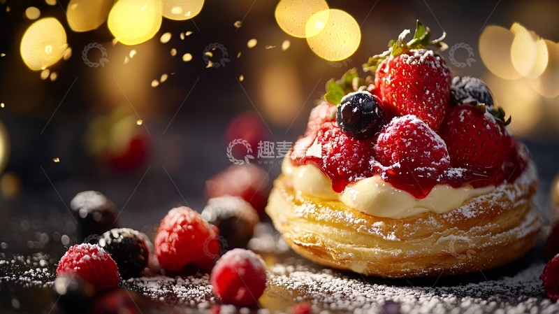 高清大图下载【趣麦麦图】覆盆子草莓奶油酥皮塔