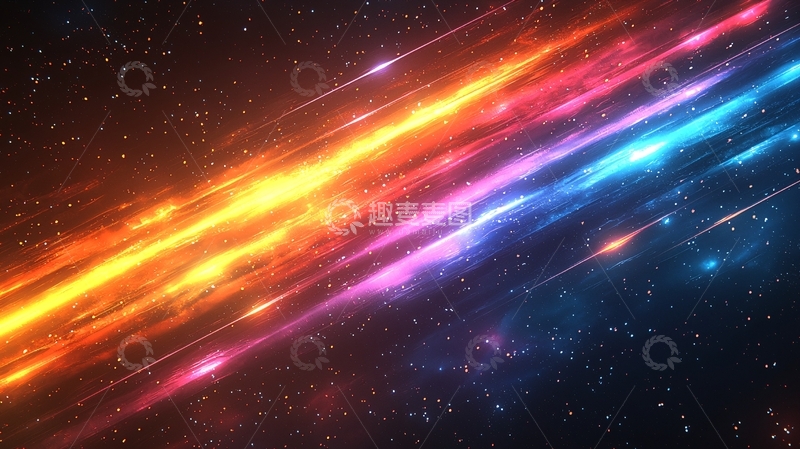 高清大图下载【趣麦麦图】彩色星云与流星划过