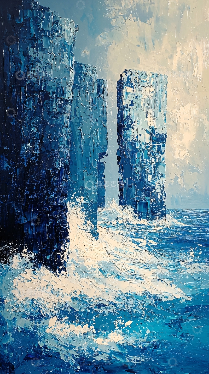 高清大图下载【趣麦麦图】海边岩石峭壁油画风景