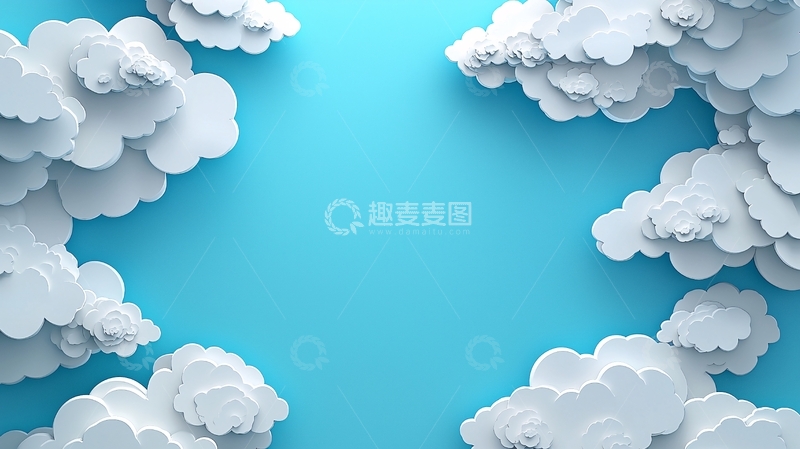 高清大图下载【趣麦麦图】蓝色背景的纸艺白云