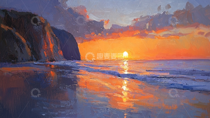 高清大图下载【趣麦麦图】海边日落余晖