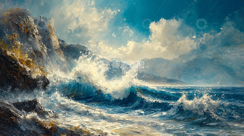 高清大图下载【趣麦麦图】海浪冲击岩石海岸