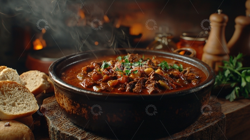 高清大图下载【趣麦麦图】热气腾腾的炖肉配面包