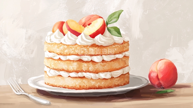 高清大图下载【趣麦麦图】奶油桃子蛋糕