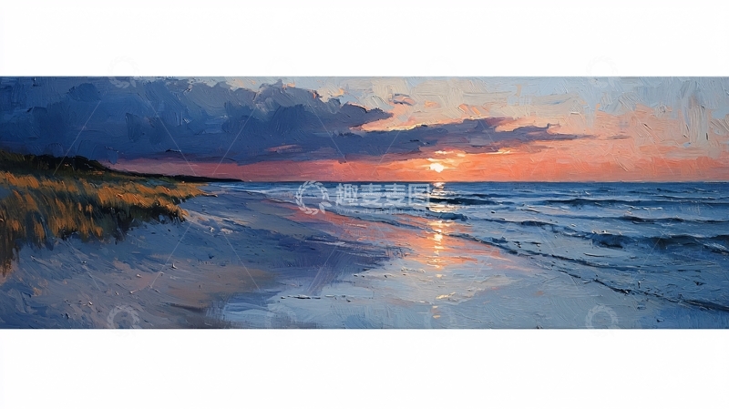 高清大图下载【趣麦麦图】海边日落晚霞平静海面