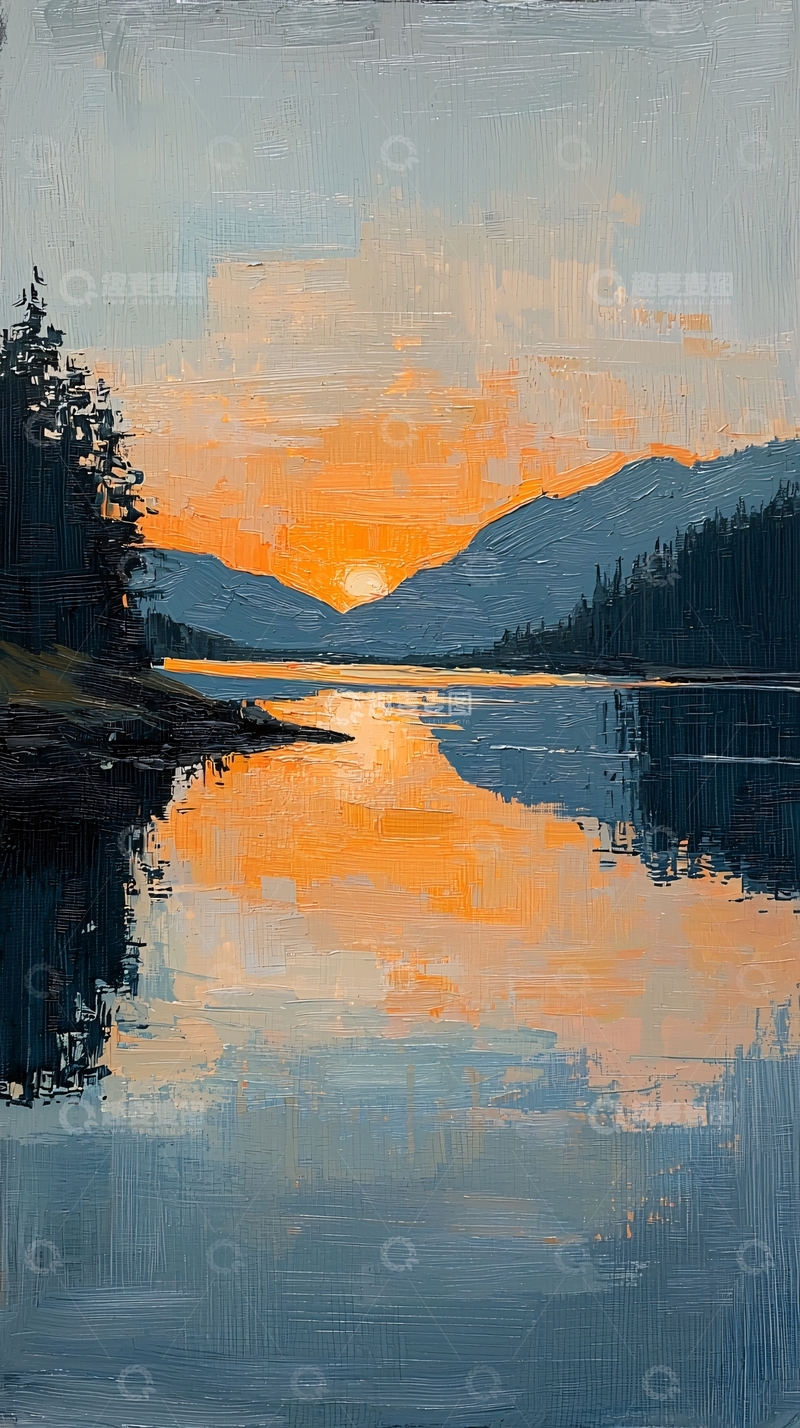 高清大图下载【趣麦麦图】宁静湖面日落美景