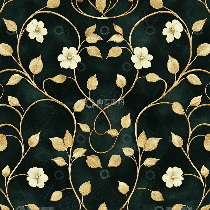 高清大图下载【趣麦麦图】金色藤蔓花朵背景