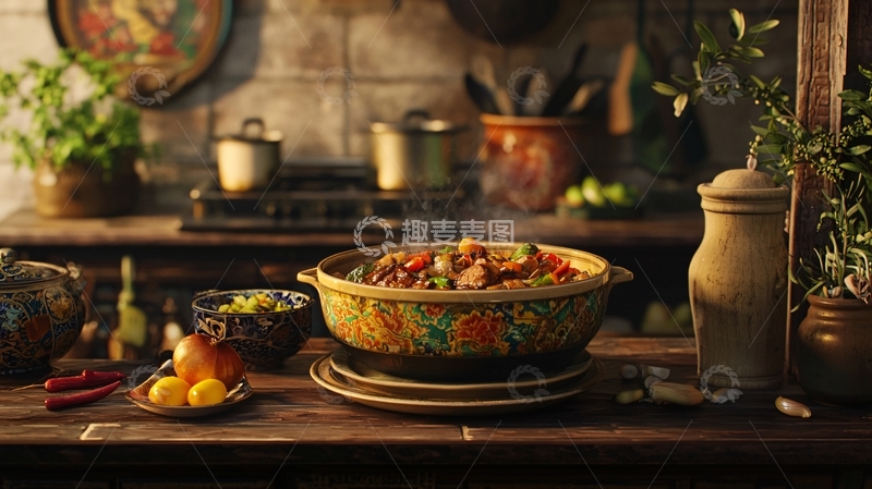高清大图下载【趣麦麦图】蒸汽弥漫的复古厨房炖菜