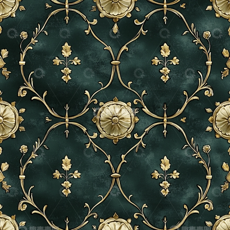 高清大图下载【趣麦麦图】深绿色复古花纹壁纸