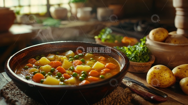 高清大图下载【趣麦麦图】乡村风格蔬菜炖汤
