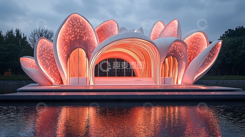 高清大图下载【趣麦麦图】粉色莲花状建筑