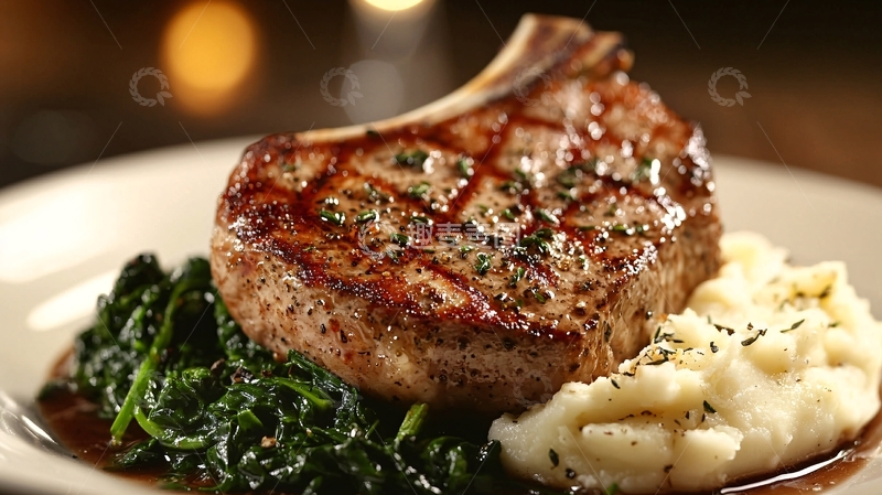 高清大图下载【趣麦麦图】香煎猪排配土豆泥和菠菜