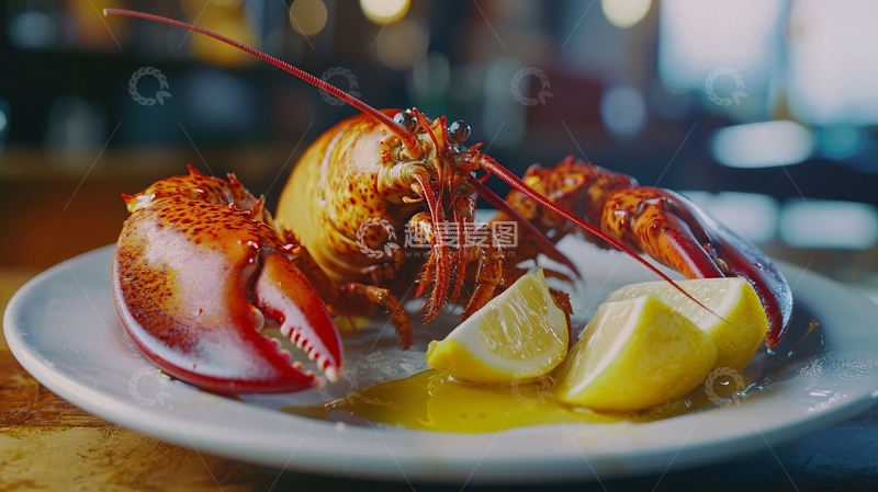 高清大图下载【趣麦麦图】美味龙虾配柠檬