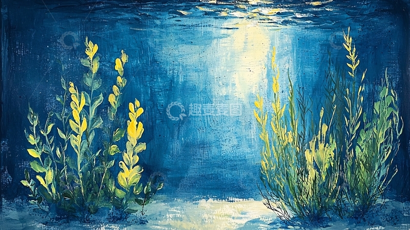 高清大图下载【趣麦麦图】水下植物油画光线