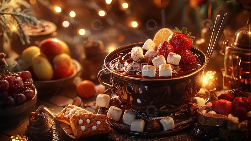 高清大图下载【趣麦麦图】温暖圣诞巧克力火锅