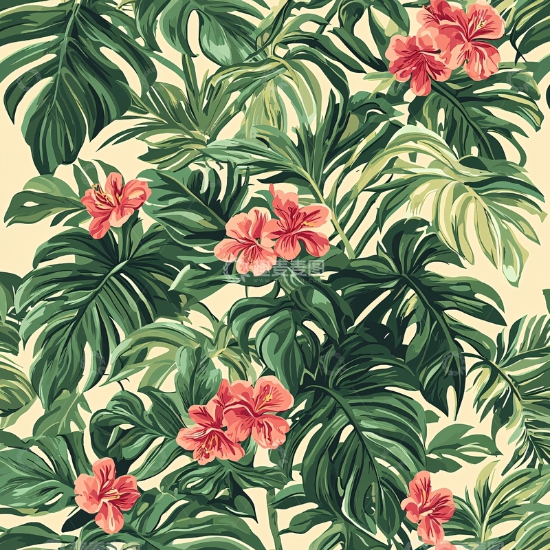 高清大图下载【趣麦麦图】热带植物花卉交织背景