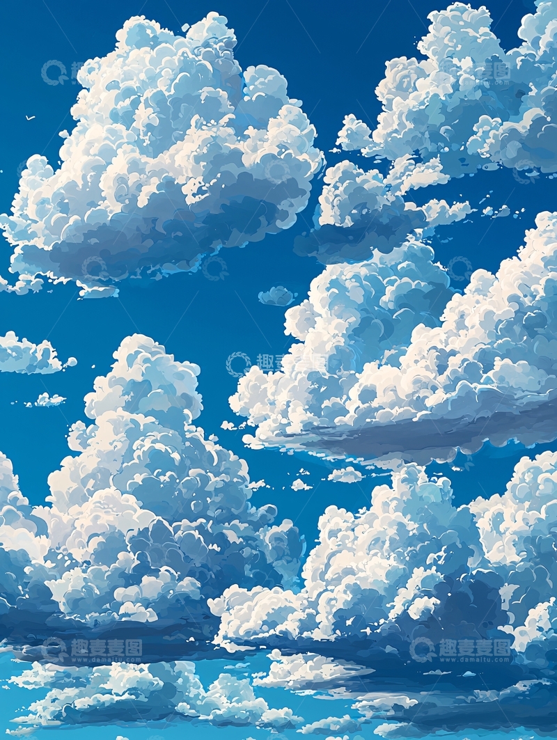高清大图下载【趣麦麦图】蓝天白云的动画风格背景