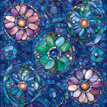 蓝色花朵马赛克艺术