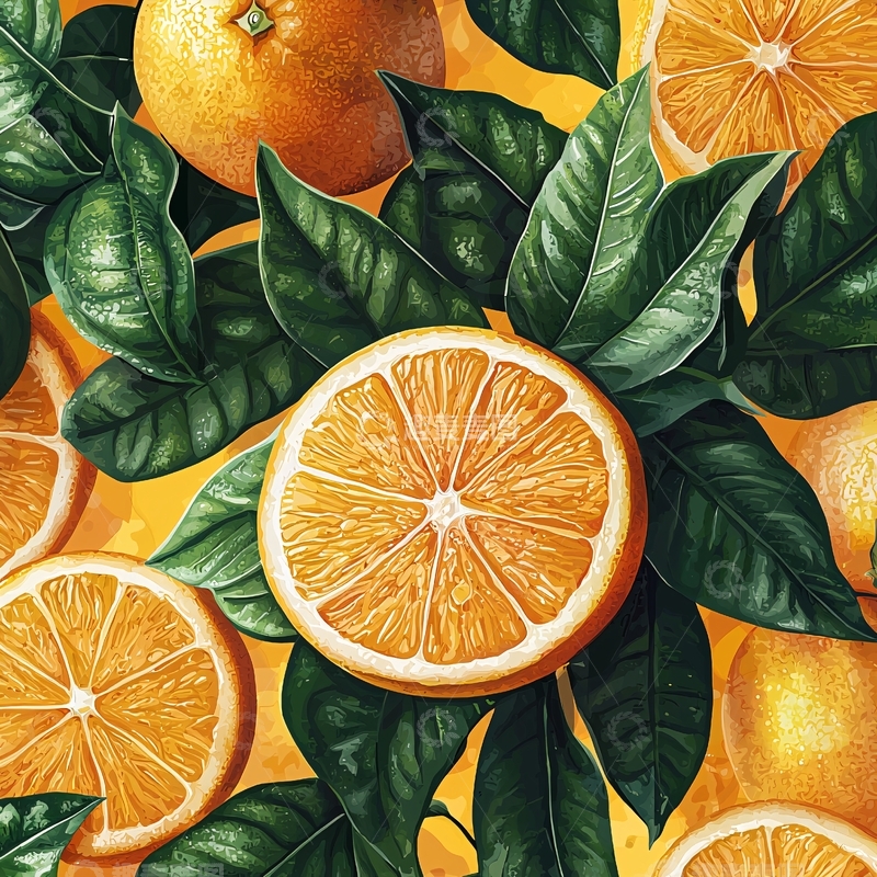 高清大图下载【趣麦麦图】橙子与绿叶特写