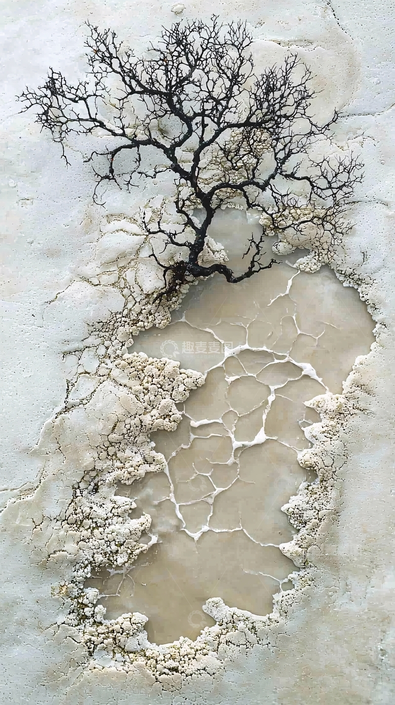 高清大图下载【趣麦麦图】荒凉的树木生长在盐碱地上