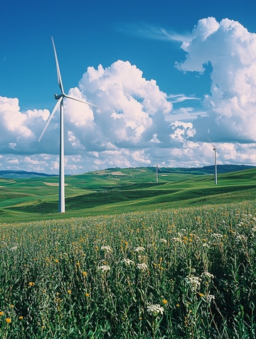 绿色田野上的风力涡轮机