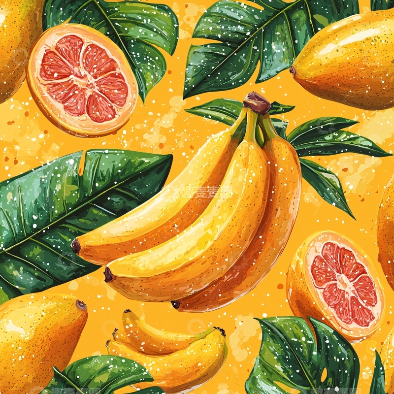 高清大图下载【趣麦麦图】热带水果与绿叶背景