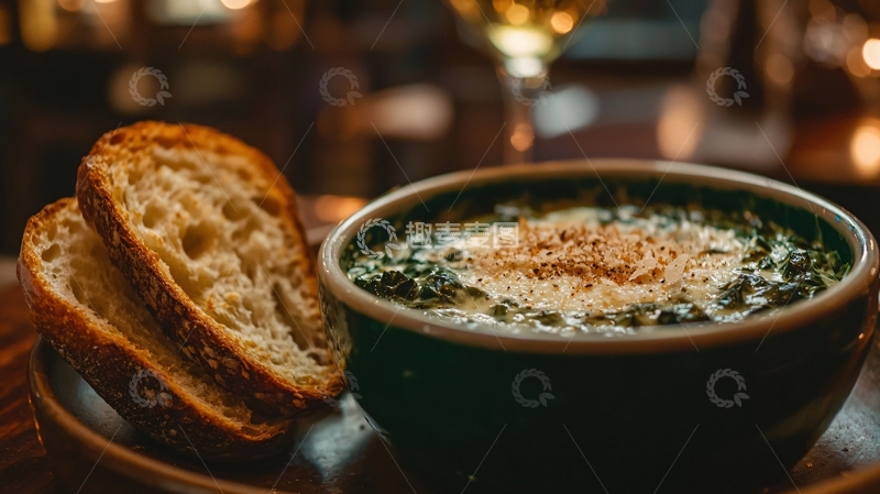 高清大图下载【趣麦麦图】香浓菠菜奶酪酱配面包