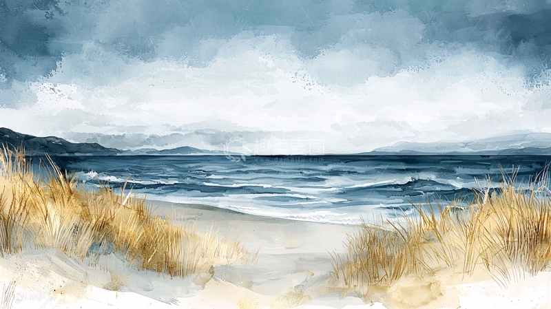 高清大图下载【趣麦麦图】海边水彩风景画