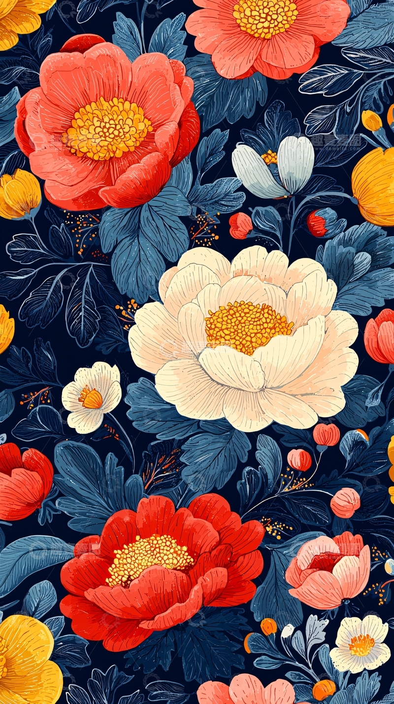 高清大图下载【趣麦麦图】繁花似锦的复古图案