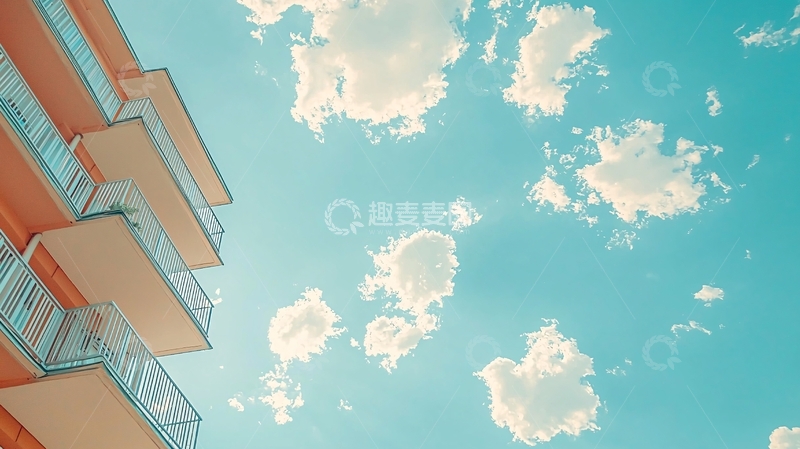 高清大图下载【趣麦麦图】建筑物仰视蓝天白云