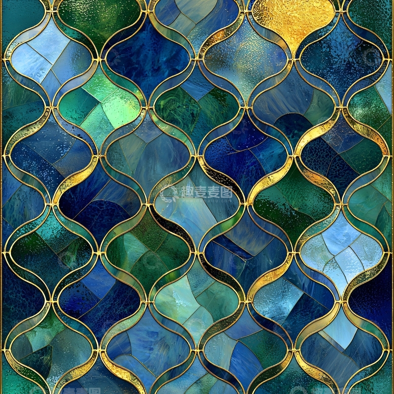 高清大图下载【趣麦麦图】蓝色绿色金色拼接图案