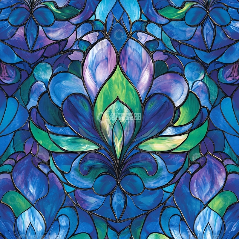 高清大图下载【趣麦麦图】蓝色绿色花朵图案