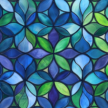 蓝绿花瓣的彩色玻璃窗
