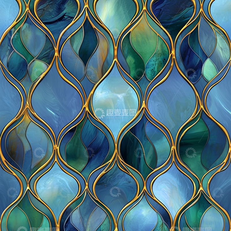 高清大图下载【趣麦麦图】蓝色绿色金色水滴形图案