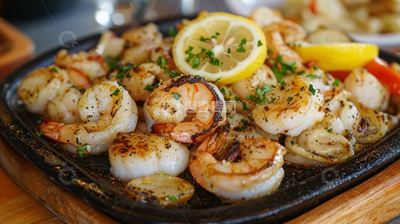 高清大图下载【趣麦麦图】香煎大虾柠檬配菜