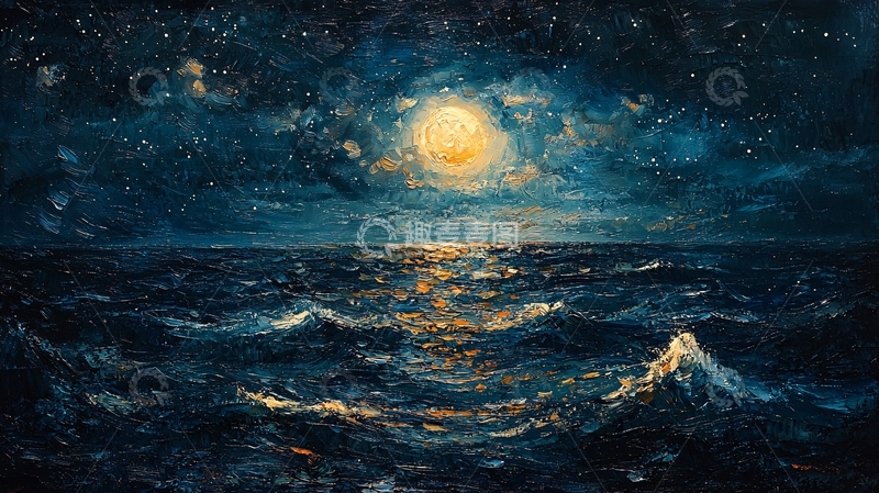 高清大图下载【趣麦麦图】星夜海上明月倒影