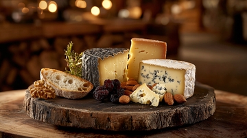 木质托盘上各种奶酪