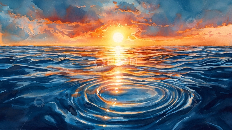 高清大图下载【趣麦麦图】海面日落的油画风格