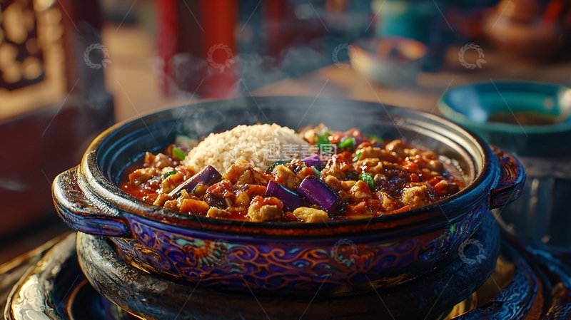 高清大图下载【趣麦麦图】香喷喷的砂锅肉菜饭