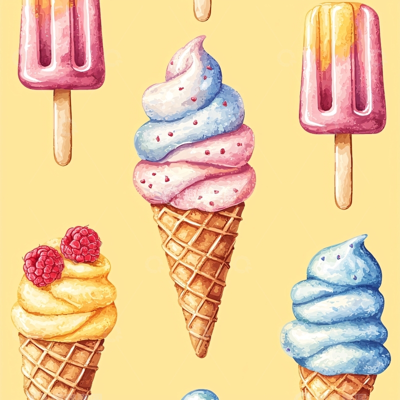 高清大图下载【趣麦麦图】水彩冰淇淋甜点图案